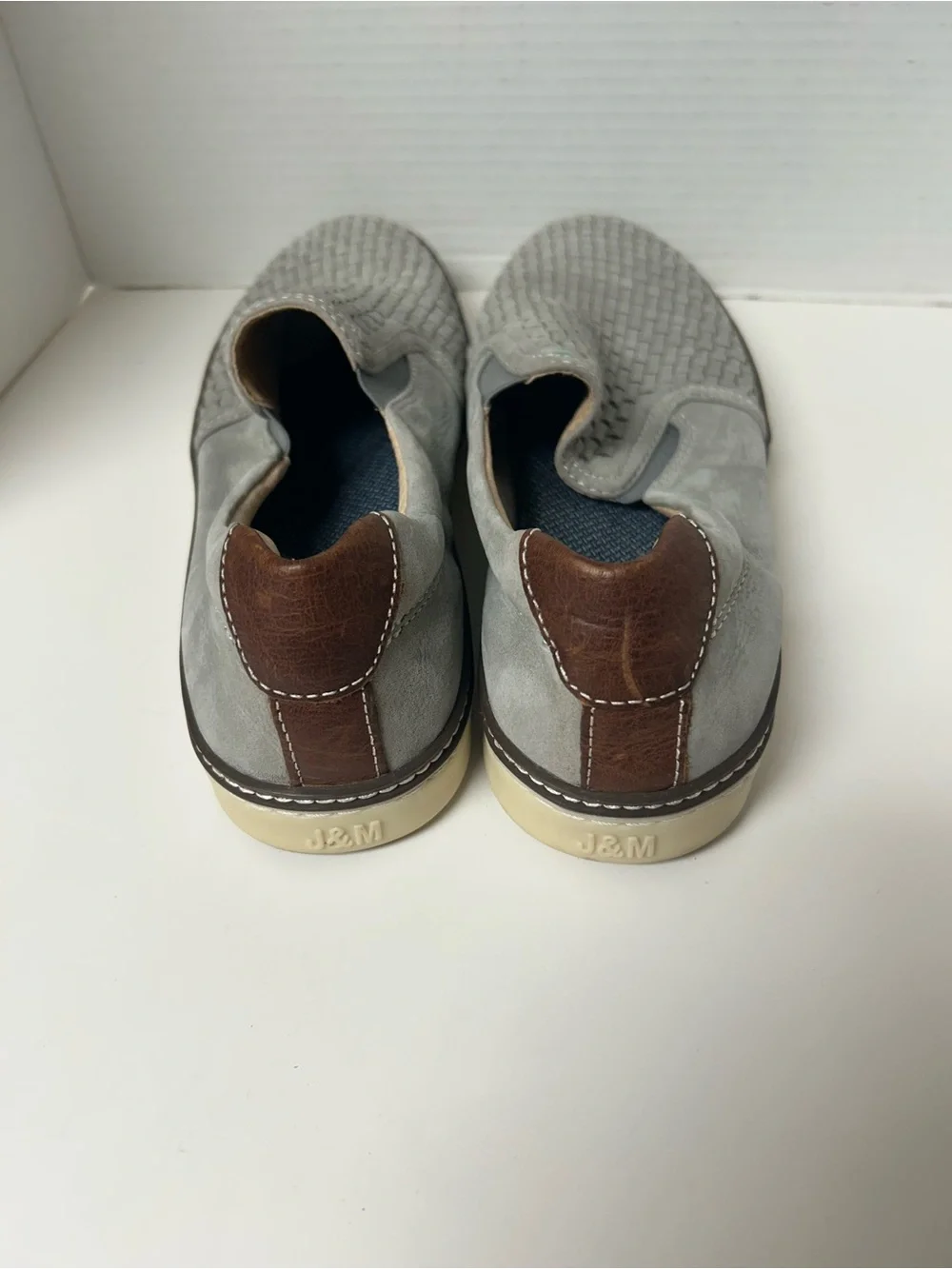 Johnston & Murphy McGuffey Woven Slip On Loafers Grey Leather Sheepskin 10.5